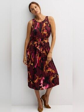 Nine West Sleeveless Pleated Floral Midi Dress XXL .